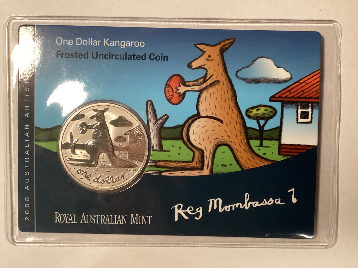 2008 $1 Frosted Uncirculated Coin. Artists Series. Reg Mombassa.
