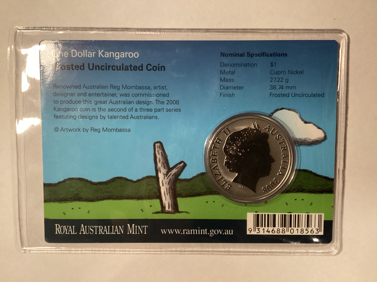 2008 $1 Frosted Uncirculated Coin. Artists Series. Reg Mombassa.