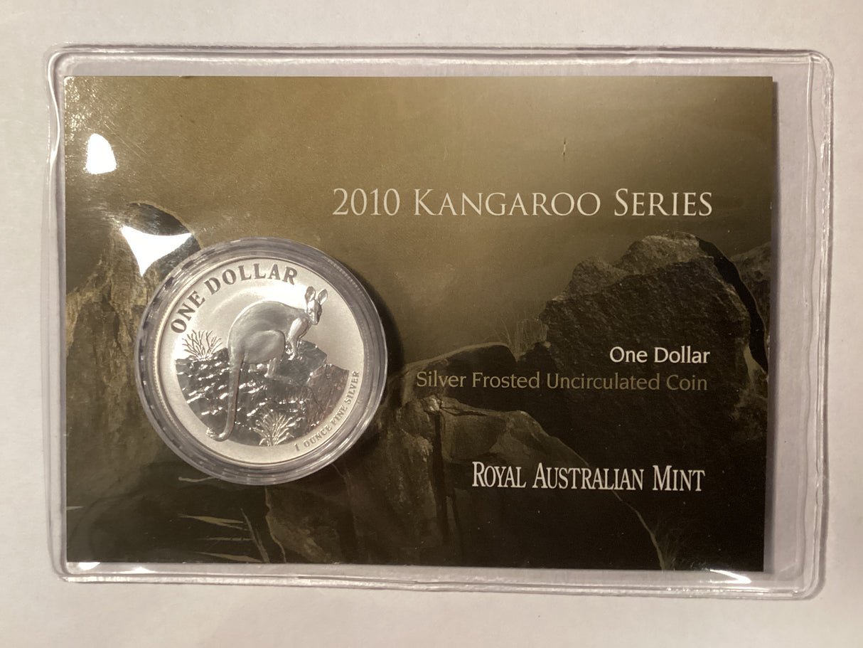 2010 $1 Frosted Uncirculated Silver Coin. Kangaroo Series. Yellow-Footed-Rock-Wallaby.