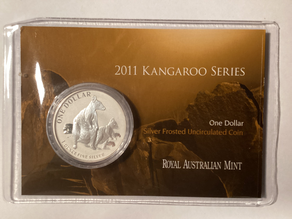 2011 $1 Frosted Uncirculated Silver Coin. Kangaroo Series. Allied-Rock-Wallaby.