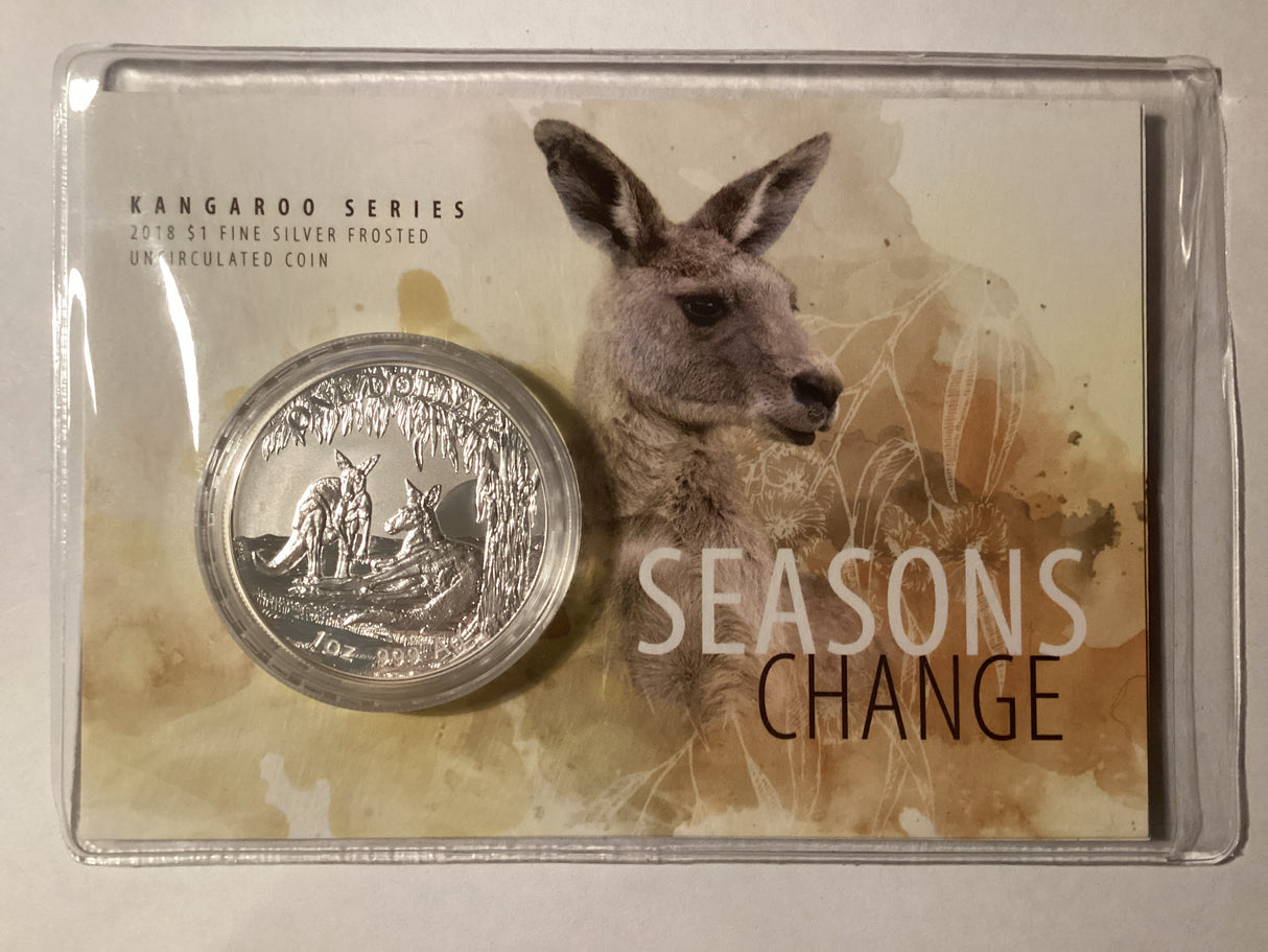 2018 $1 Frosted Uncirculated Silver Coin. Kangaroo Series. Seasons Change.