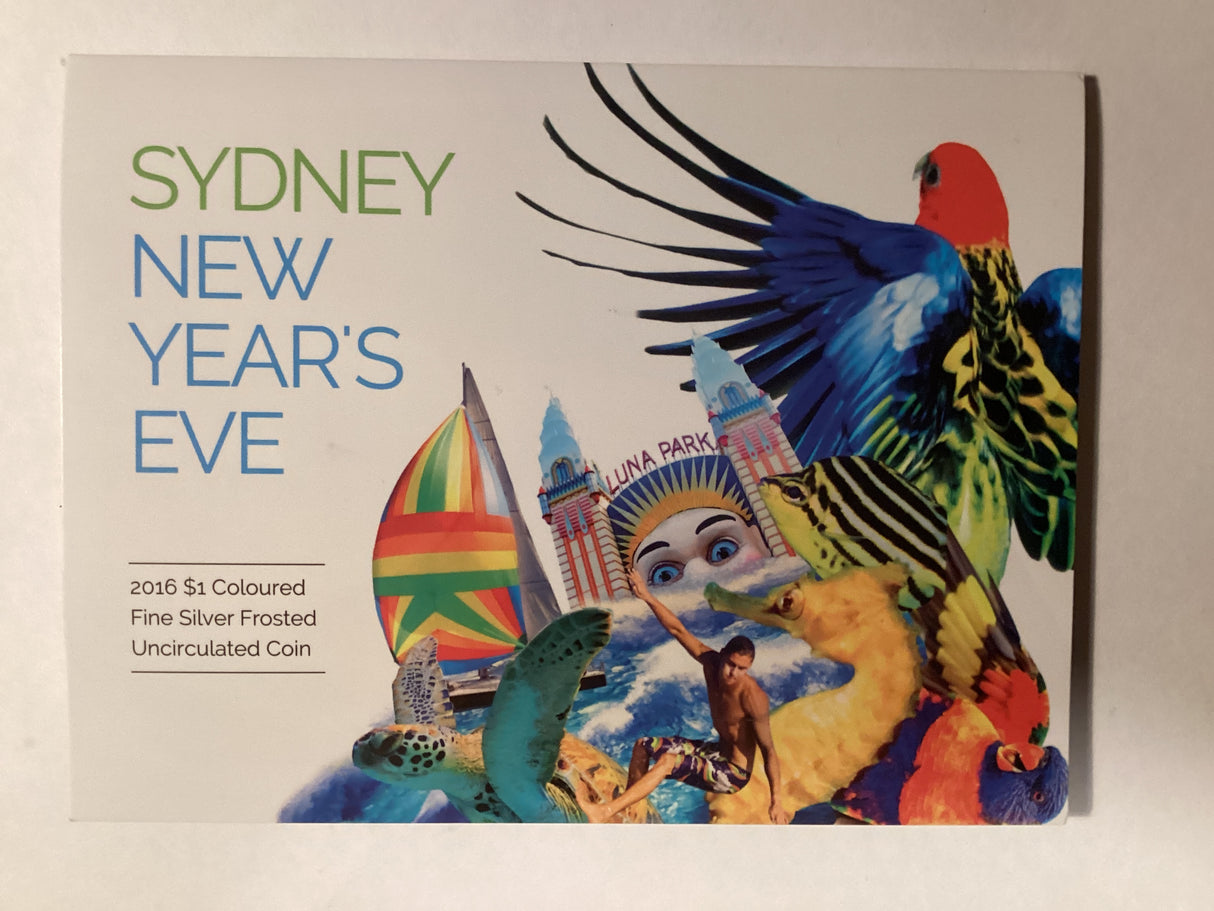 2016 $1 Coloured Fine Silver Frosted Uncirculated Coin. New Year’s Eve.