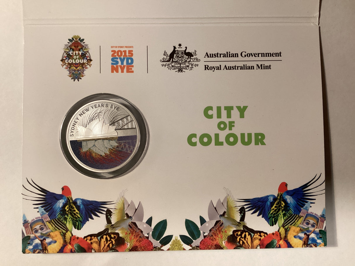 2016 $1 Coloured Fine Silver Frosted Uncirculated Coin. New Year’s Eve.