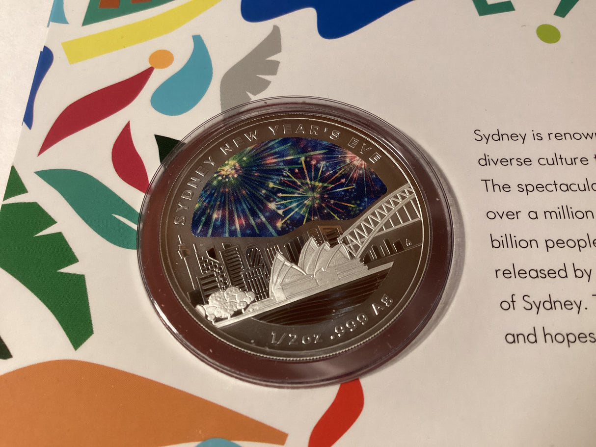 2018 $1 Coloured Fine Silver Frosted Uncirculated Coin. New Year’s Eve.