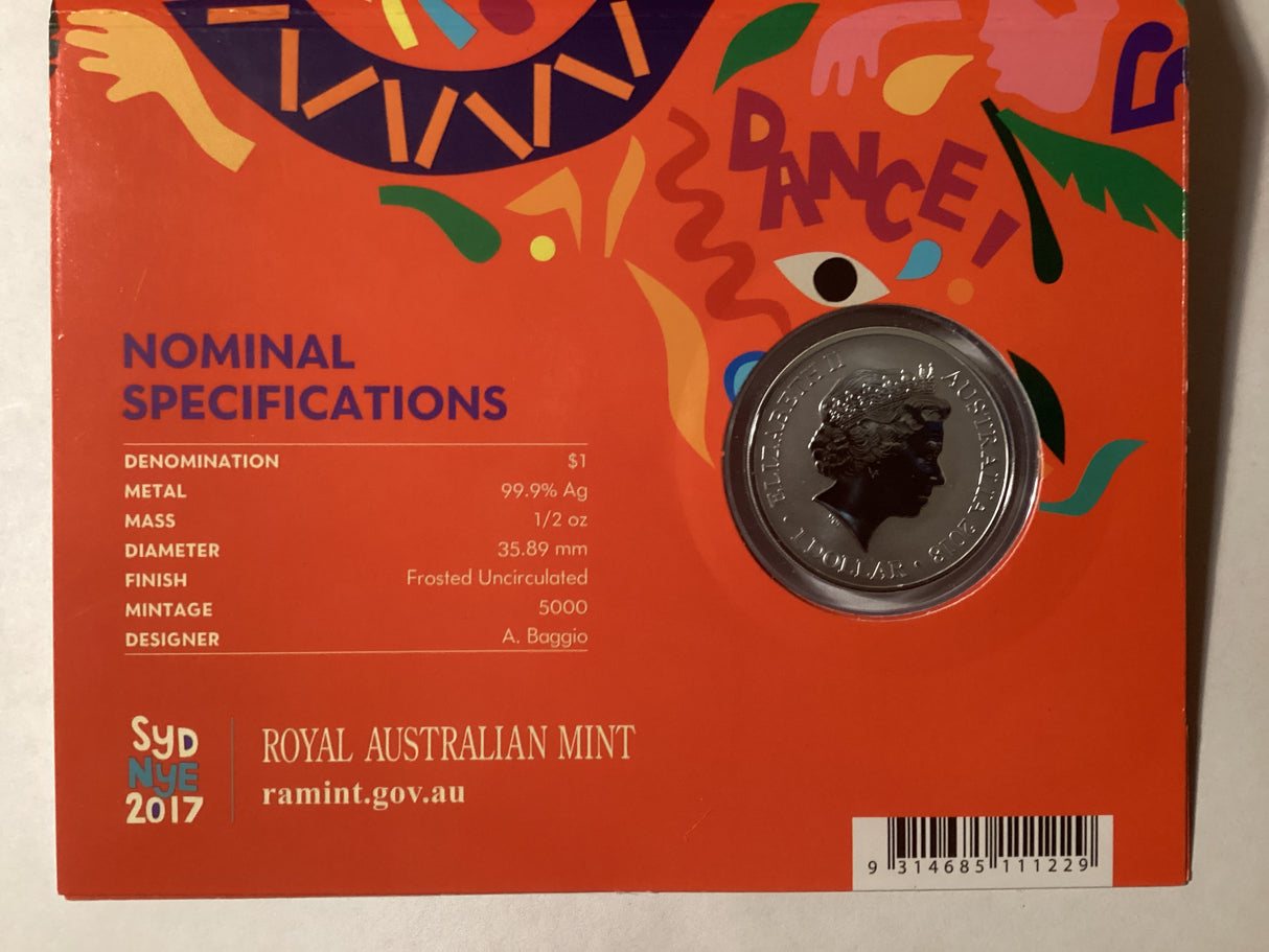 2018 $1 Coloured Fine Silver Frosted Uncirculated Coin. New Year’s Eve.