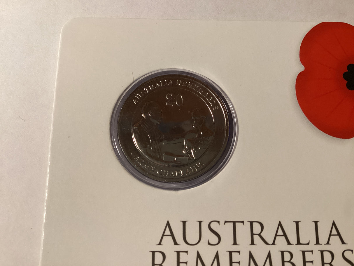 2013 20c Uncirculated Carded Coin. Australia Remembers. Royal Australian Army Chaplains.