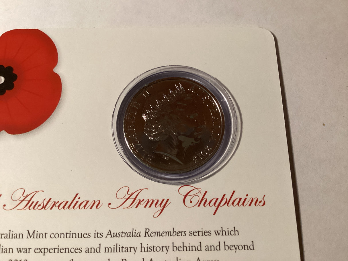 2013 20c Uncirculated Carded Coin. Australia Remembers. Royal Australian Army Chaplains.