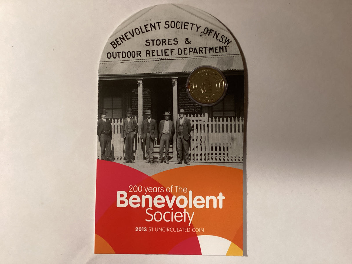 2013 $1 Uncirculated Carded Coin. 200 Years of Benevolent Society.