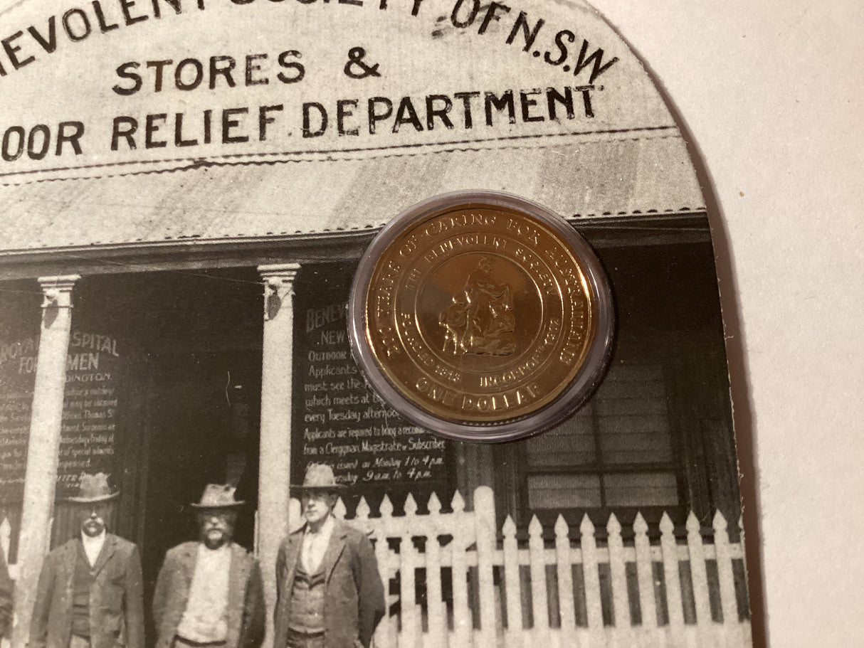 2013 $1 Uncirculated Carded Coin. 200 Years of Benevolent Society.