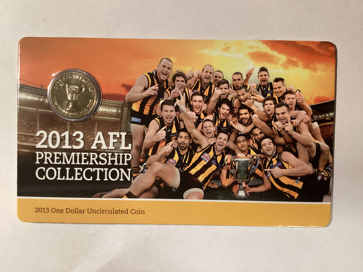 2013 $1 Uncirculated Carded Coin. AFL Premiership. Hawthorn Hawks.