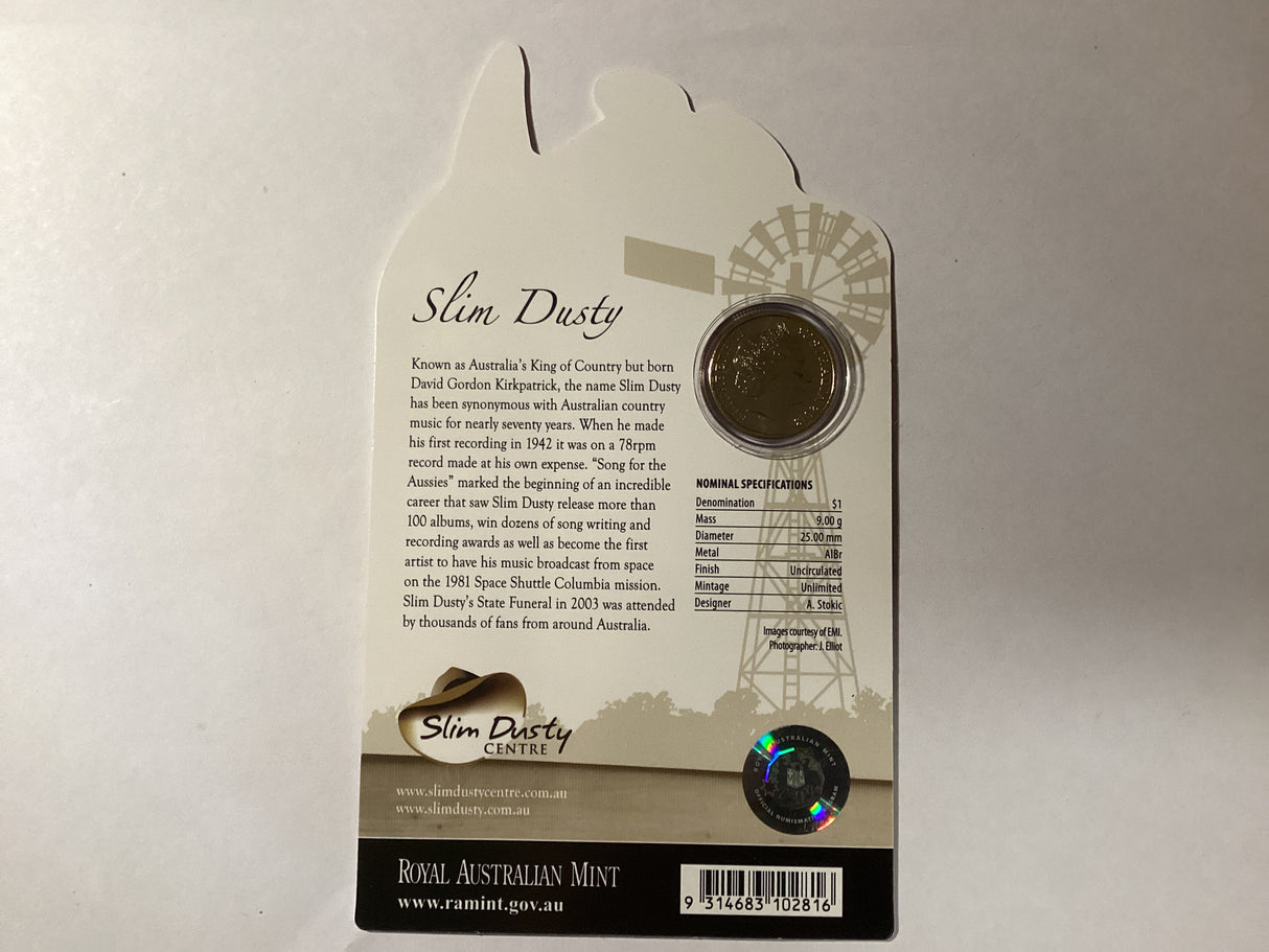 2013 $1 Uncirculated Carded Coins. Inspirational Australians. Slim Dusty.