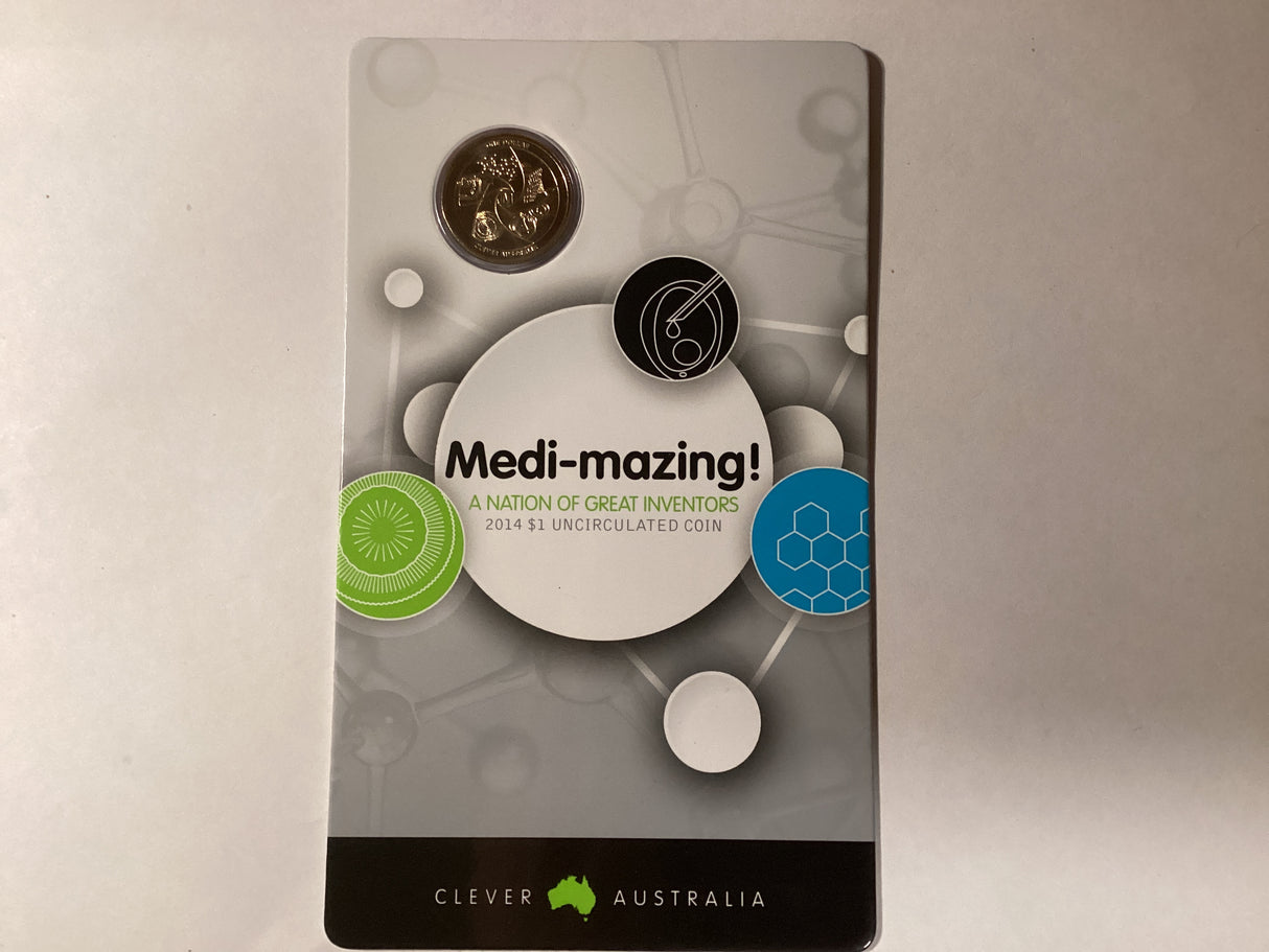 2014 $1 Uncirculated Cared Coin. Medi-mazing! A Nation of Great Inventors.