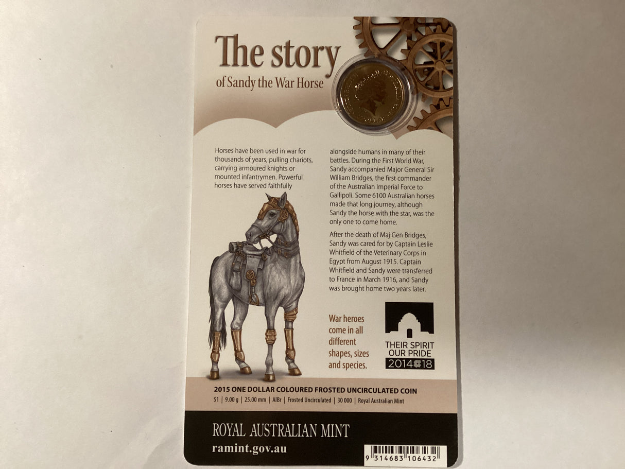 2015 $1 Uncirculated Carded Coins. Unlikely Heroes. Great and Small. Sandy the War Horse.