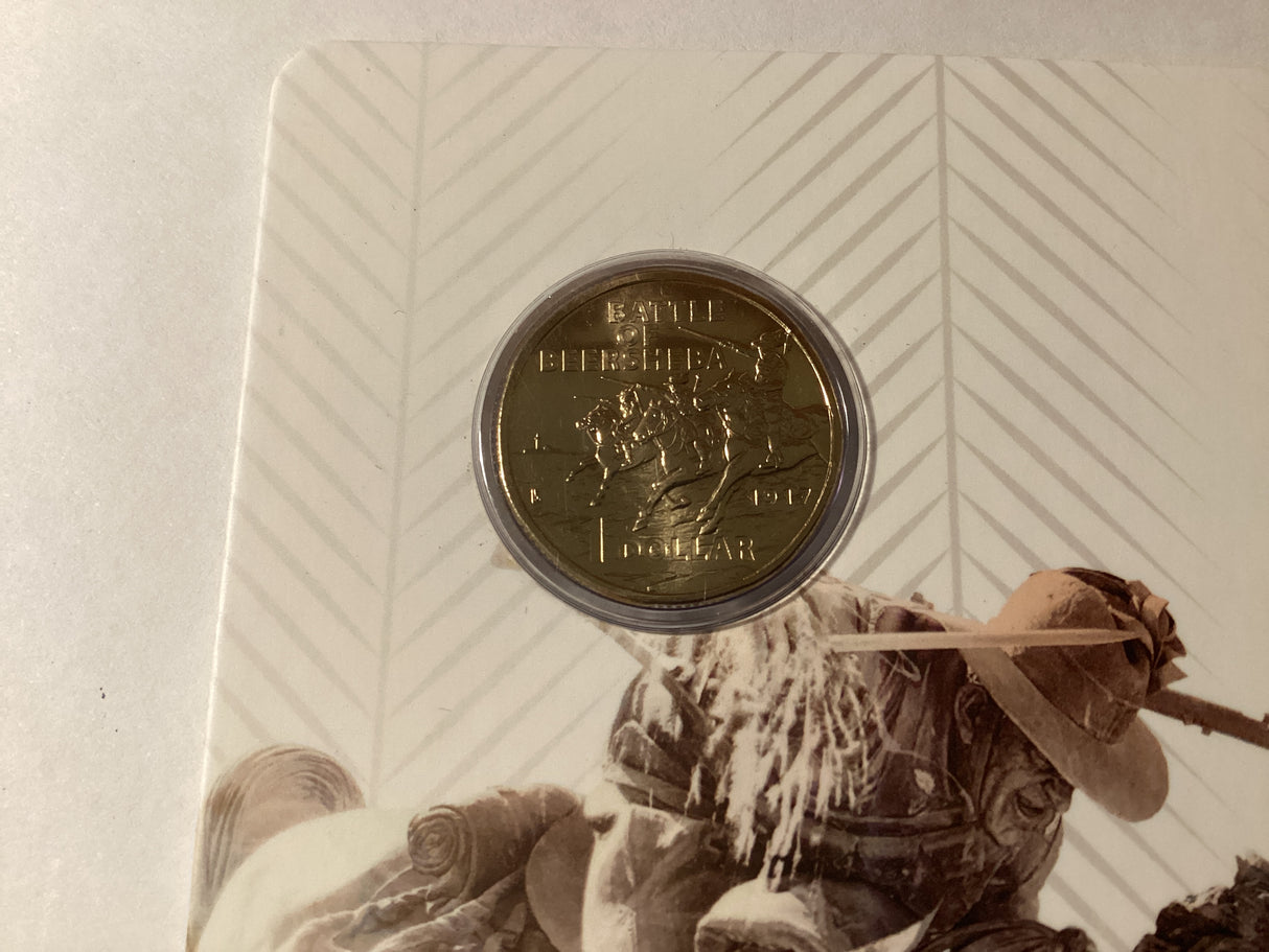 2017 $1 Uncirculated Carded Coin. Battle of Beersheba. Charge of the Light Horsemen.