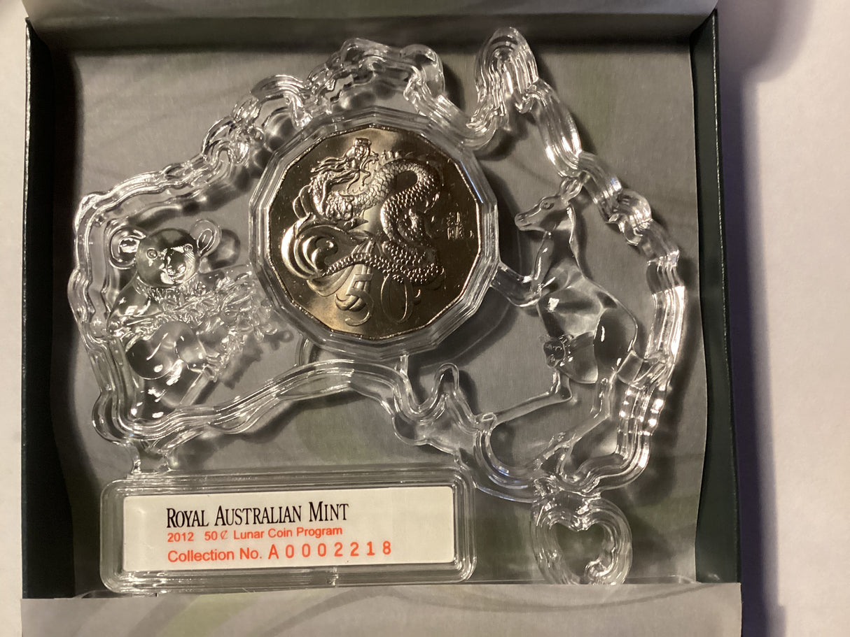 2012 50c Year of the Dragon. Lunar Coin Program. Australia Map Display.