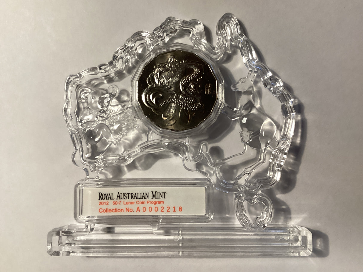 2012 50c Year of the Dragon. Lunar Coin Program. Australia Map Display.