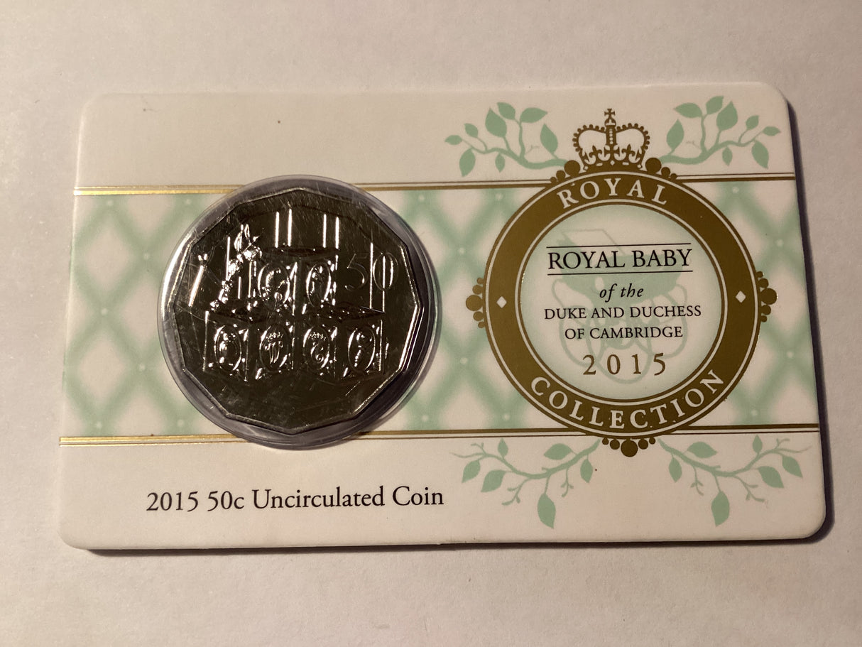 2015 50c Uncirculated Carded Coin. Royal Baby of the Duke and Duchess of Cambridge.