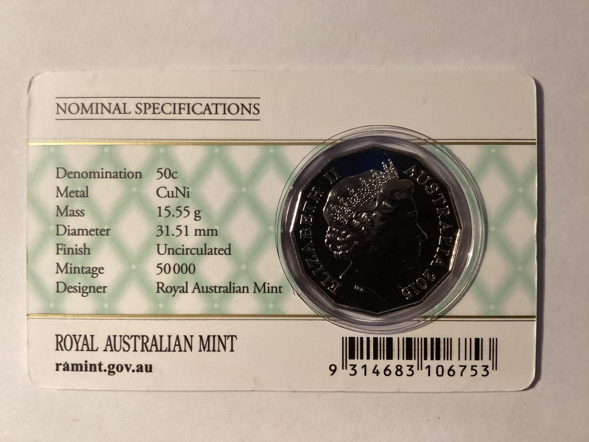 2015 50c Uncirculated Carded Coin. Royal Baby of the Duke and Duchess of Cambridge.