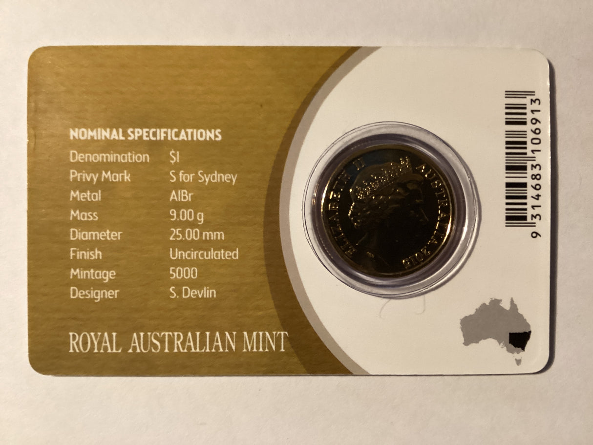 2015 $1 Mob of Roos Carded Coin. Anda Release. ‘S’ Privy Mark