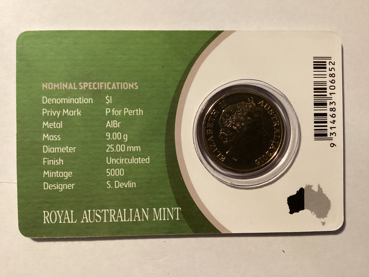 2015 $1 Mob of Roos Carded Coin. Anda Release. ‘P’ Mintmark