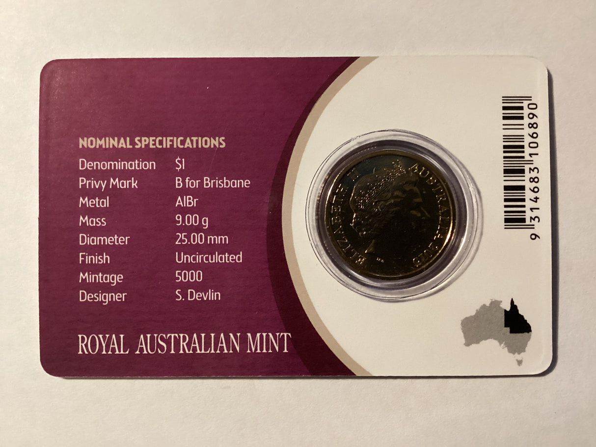 2015 $1 Mob of Roos Carded Coin. Anda Release. ‘B’ Mintmark