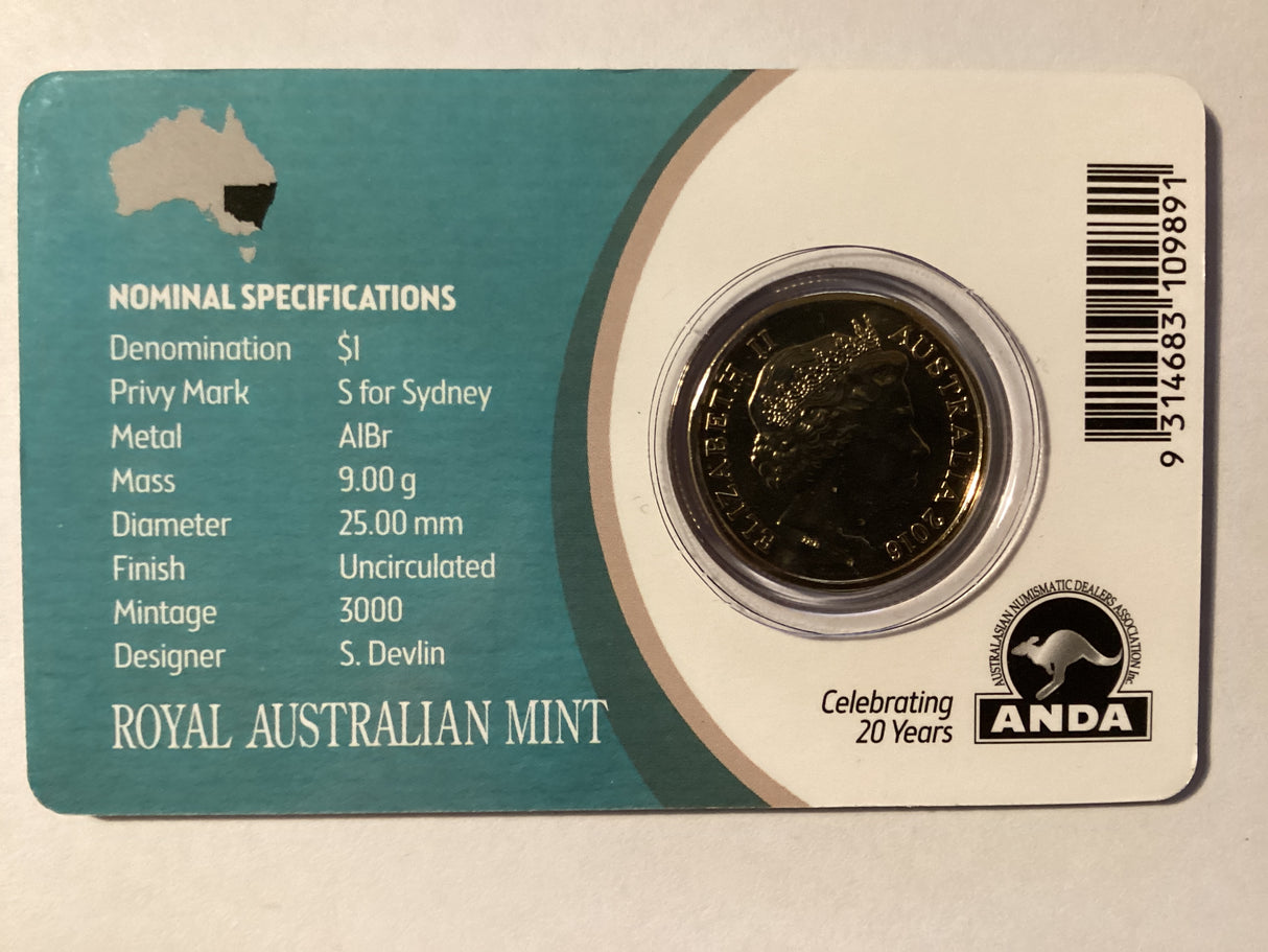 2016 $1 Mob of Roos Carded Coin. Anda Release. ‘S’ Mintmark