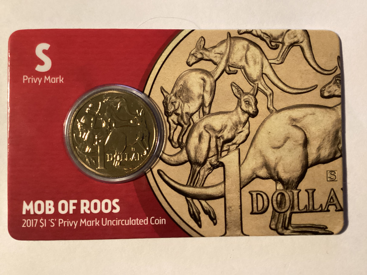2017 $1 Mob of Roos Carded Coin. Anda Release. ‘S’ Mintmark
