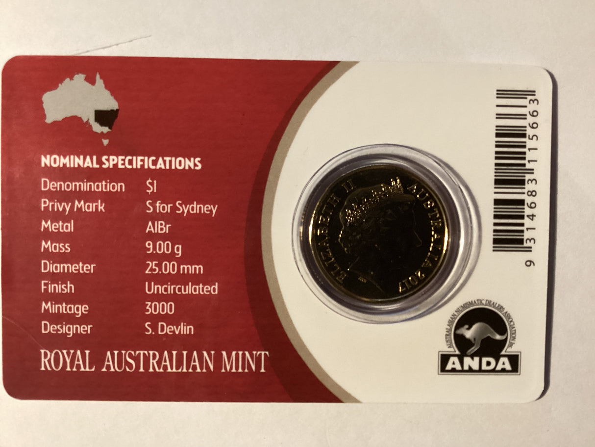 2017 $1 Mob of Roos Carded Coin. Anda Release. ‘S’ Mintmark