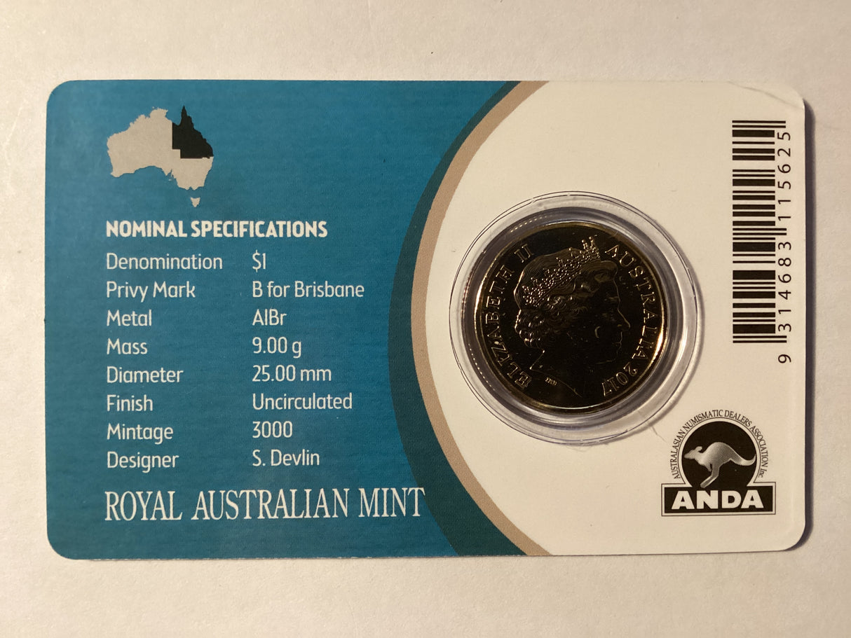 2017 $1 Mob of Roos Carded Coin. Anda Release. ‘B’ Mintmark