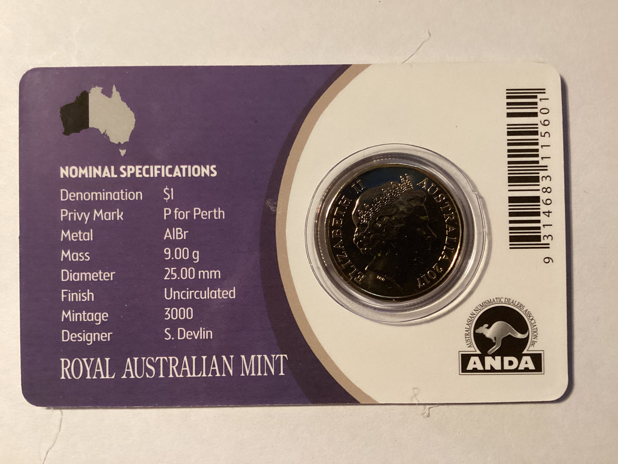2017 $1 Mob of Roos Carded Coin. Anda Release. ‘P’ Mintmark