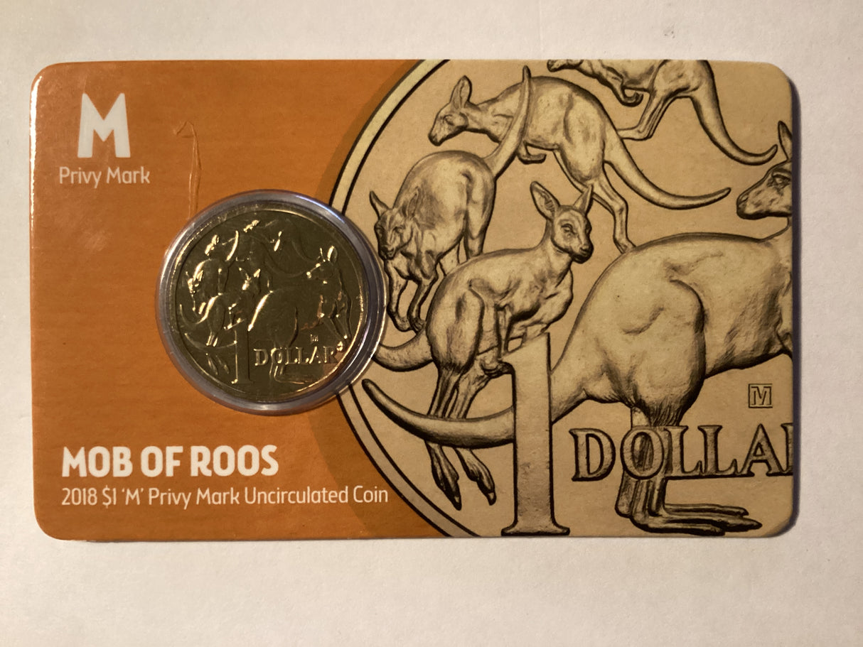 2018 $1 Mob of Roos Carded Coin. Anda Release. ‘M’ Mintmark