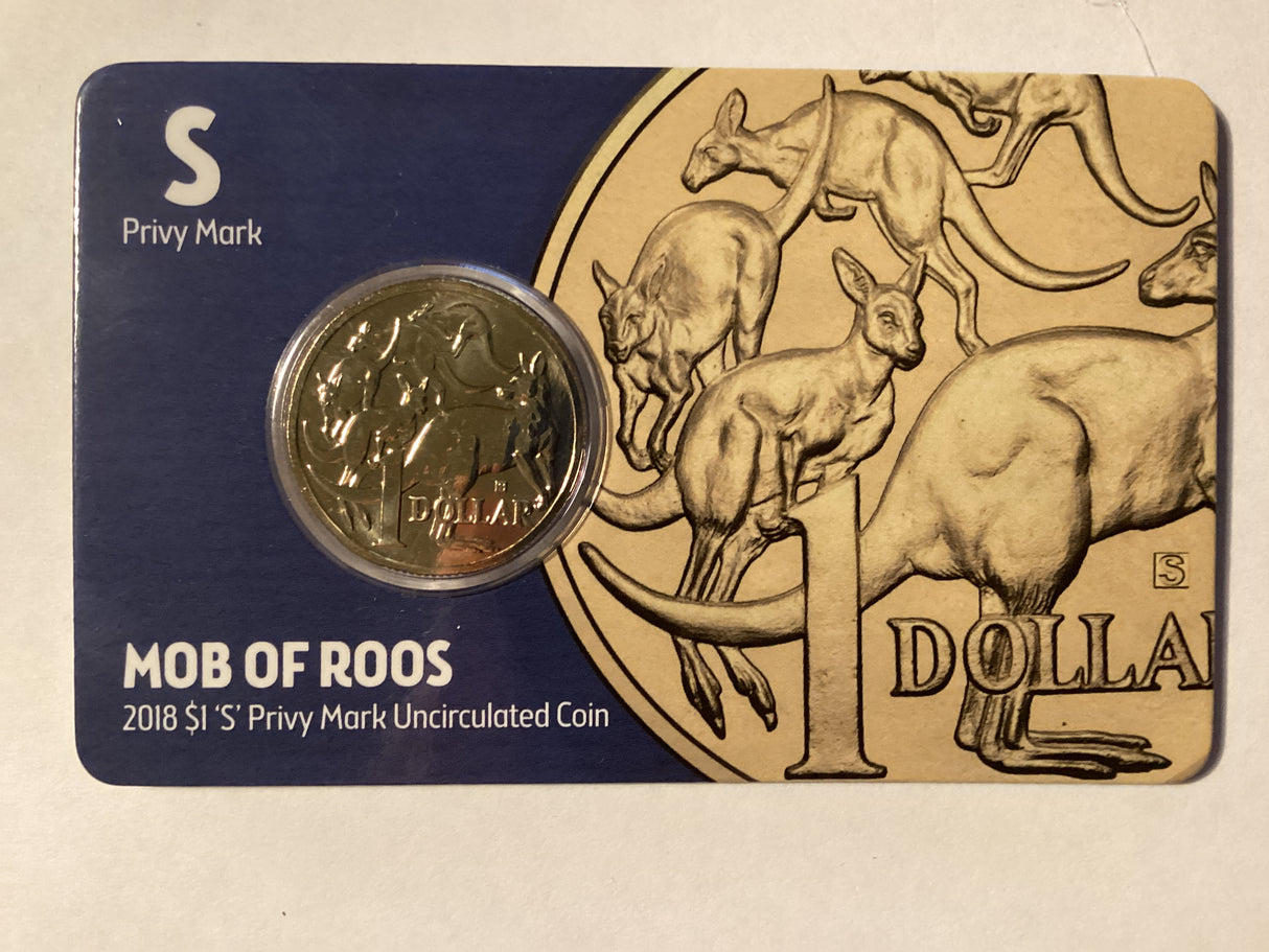 2018 $1 Mob of Roos Carded Coin. Anda Release. ‘S’ Mintmark