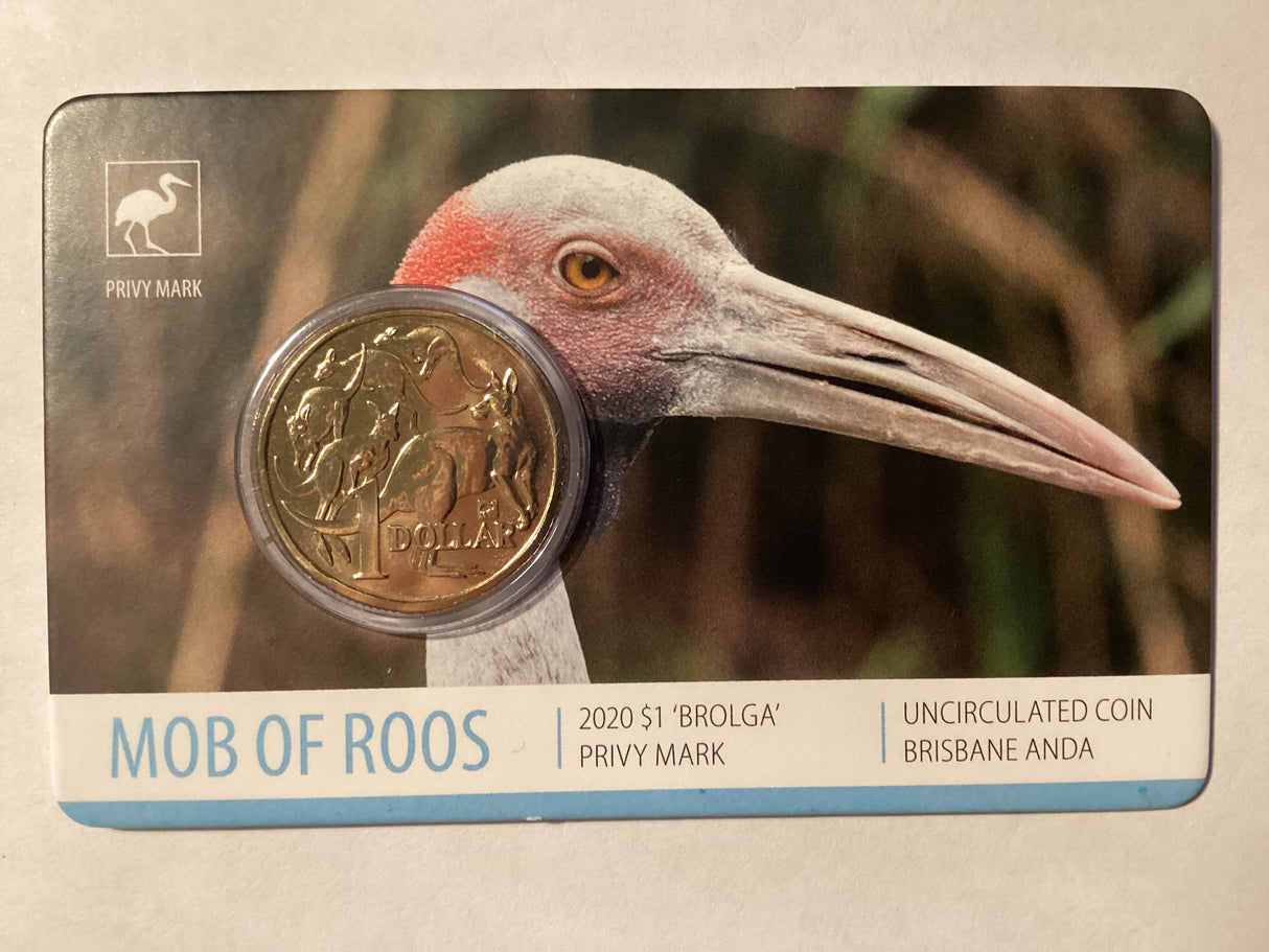 2020 $1 Mob of Roos Carded Coin. Anda Release. Brolga. Brisbane ANDA.