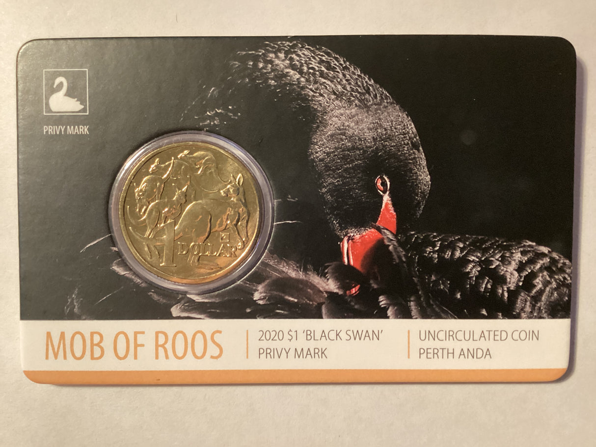 2020 $1 Mob of Roos Carded Coin. Anda Release. Black Swan. Perth ANDA.