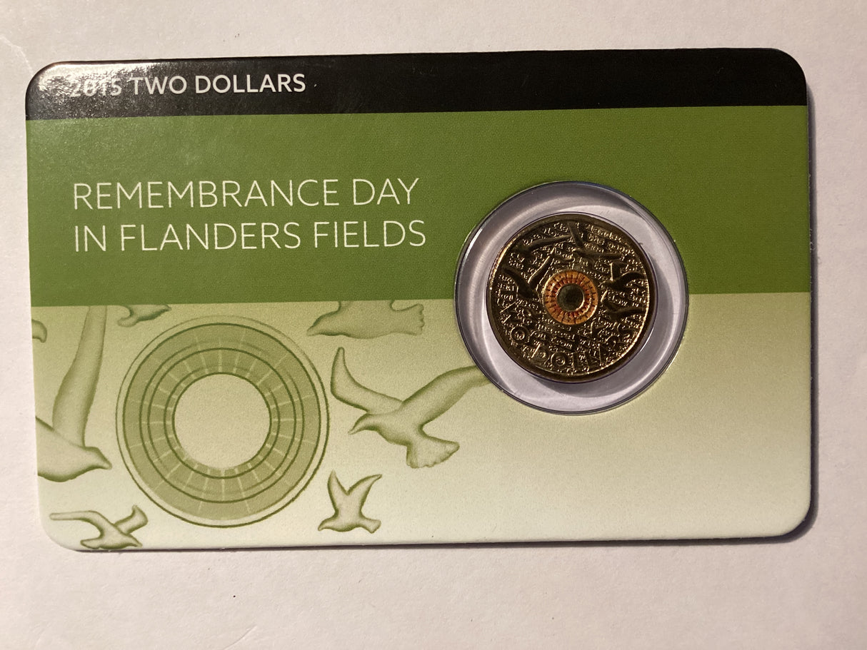 2015 $2 Uncirculated Carded Coin. Downies. Remembrance Day. Flanders Fields.