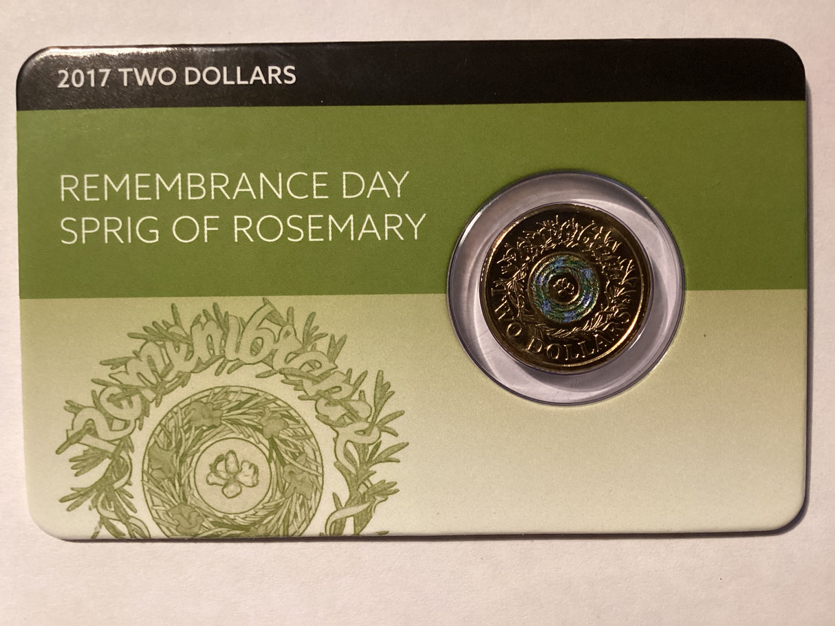 2017 $2 Uncirculated Carded Coin. Downies. Remembrance Day. Rosemary.