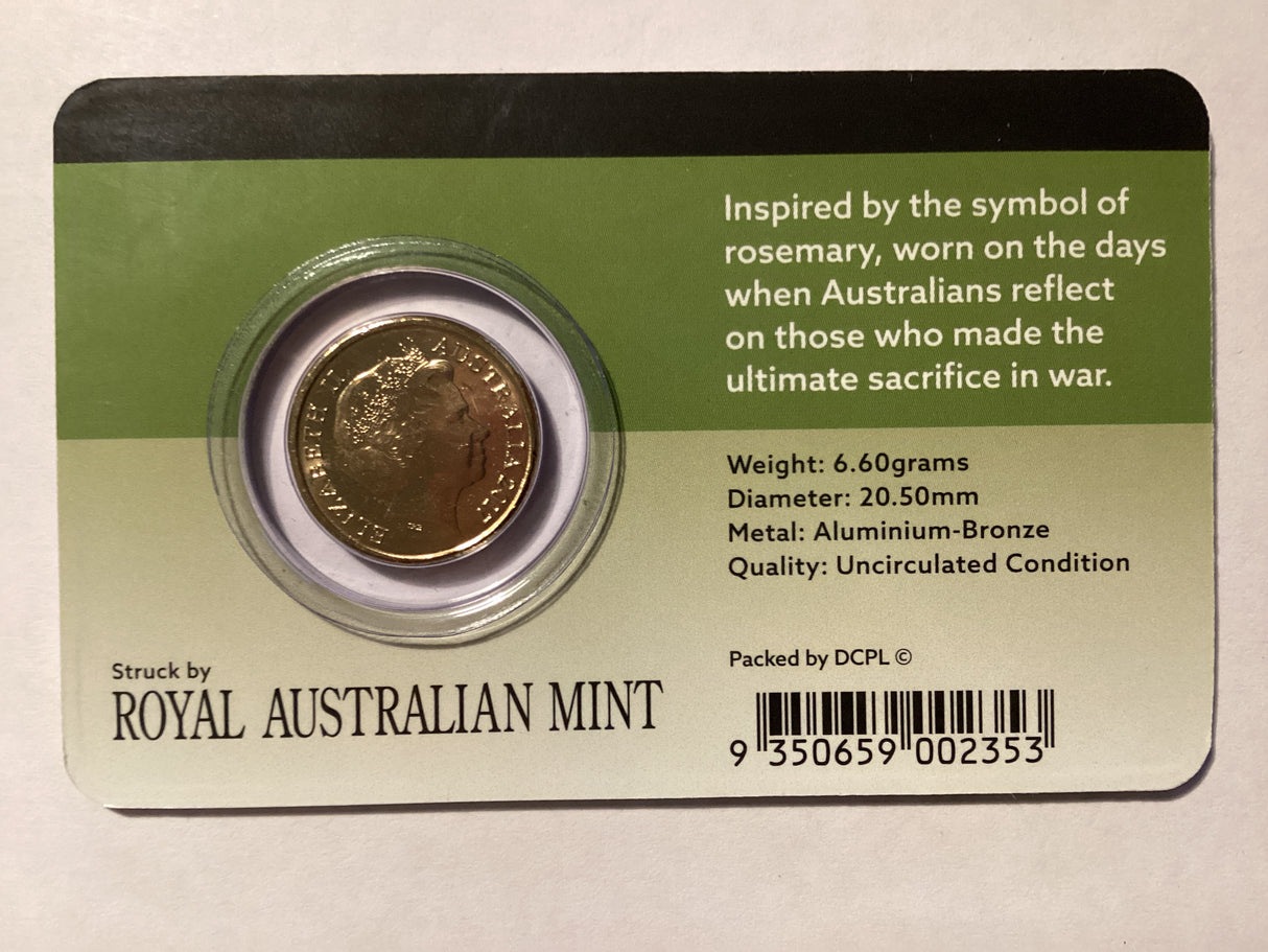 2017 $2 Uncirculated Carded Coin. Downies. Remembrance Day. Rosemary.