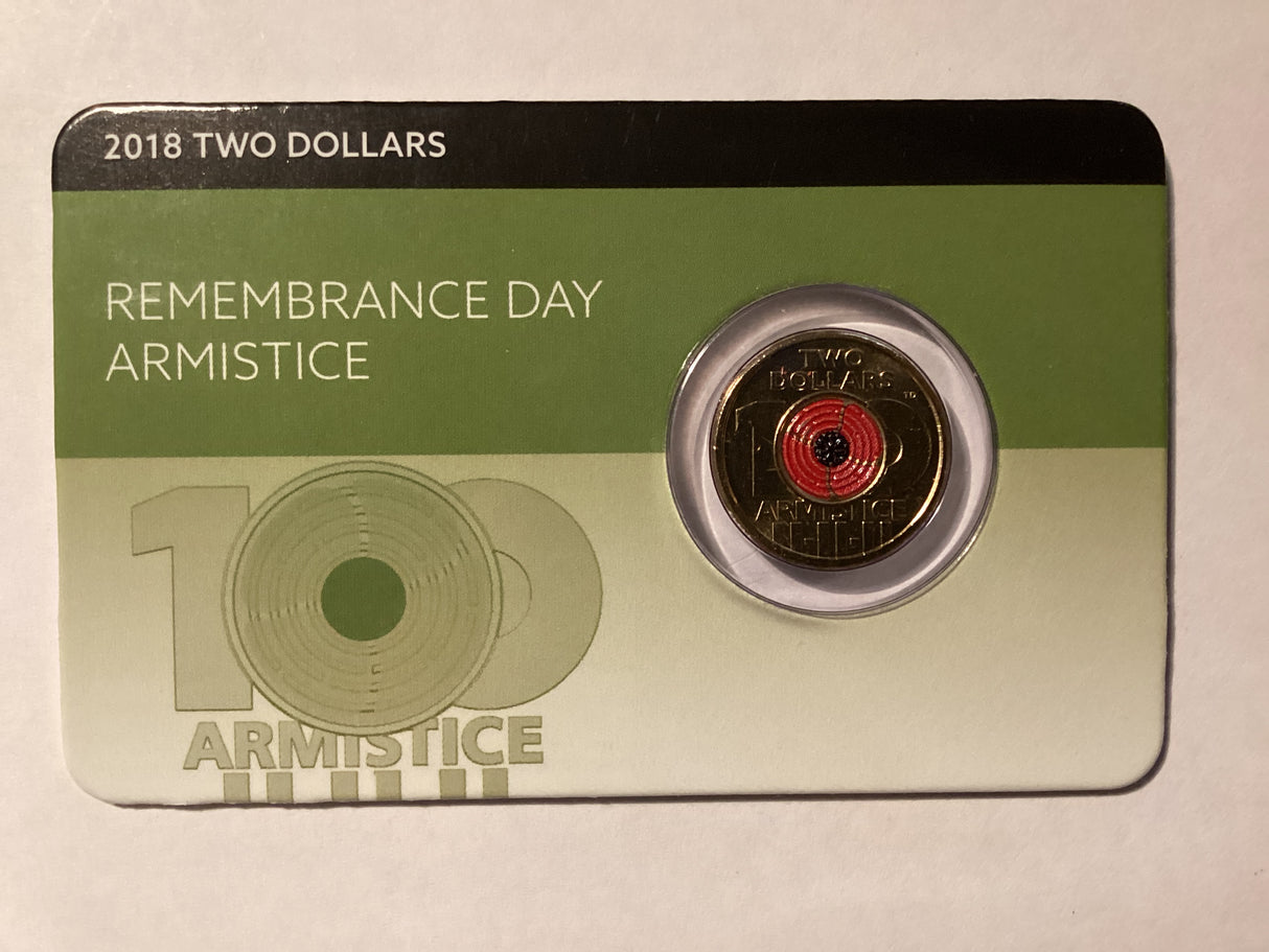 2018 $2 Uncirculated Carded Coin. Downies. Remembrance Day. Armistice