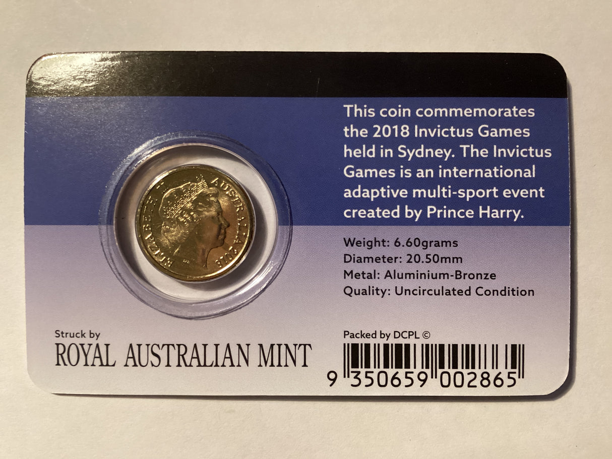 2018 $2 Uncirculated Carded Coin. Downies. Invictus Games