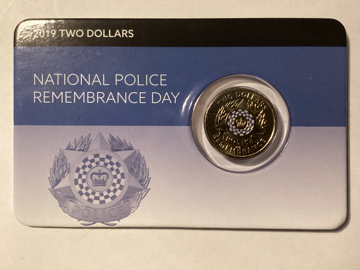 2019 $2 Uncirculated Carded Coin. Downies. National Police Remembrance Day.