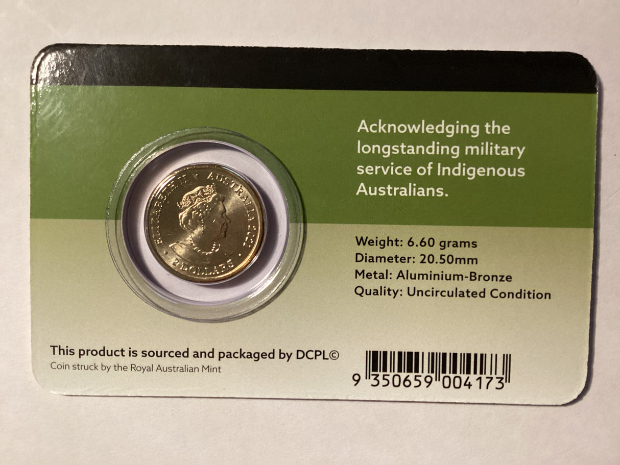 2021 $2 Uncirculated Carded Coin. Downies. Indigenous Military Service