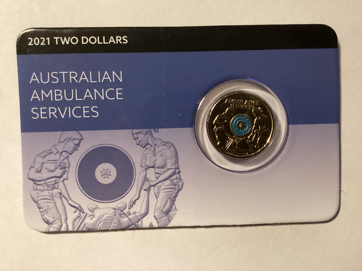 2021 $2 Uncirculated Carded Coin. Downies. Australian Ambulance Services.