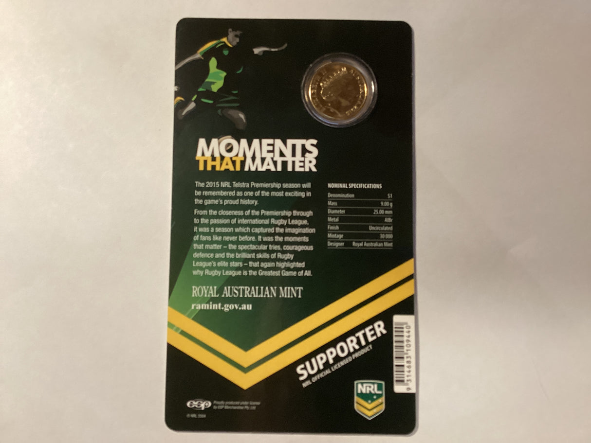 2015 $1 Uncirculated Carded Coin. Moments that Matter. Commemorative 2015 NRL Season.