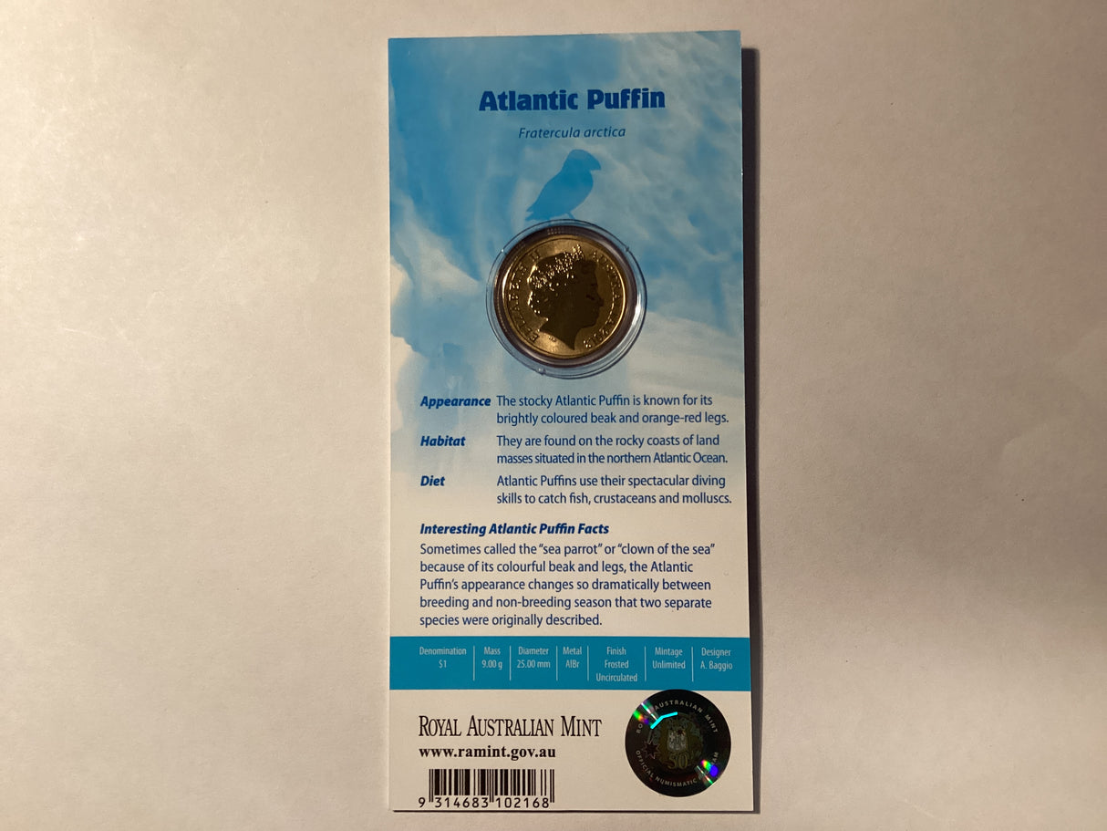 2013 $1 Colour Printed Coin. Polar Animals. Atlantic Puffin.