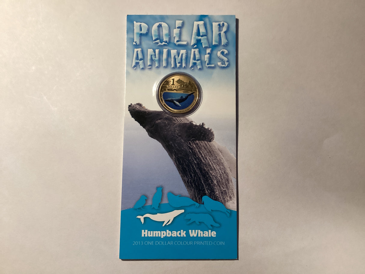 2013 $1 Colour Printed Coin. Polar Animals. Humpback Whale.