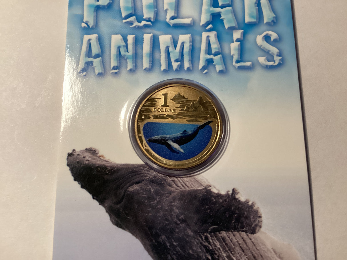 2013 $1 Colour Printed Coin. Polar Animals. Humpback Whale.