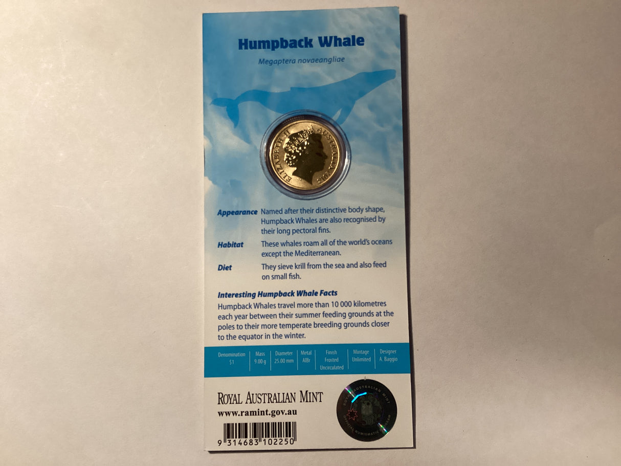 2013 $1 Colour Printed Coin. Polar Animals. Humpback Whale.