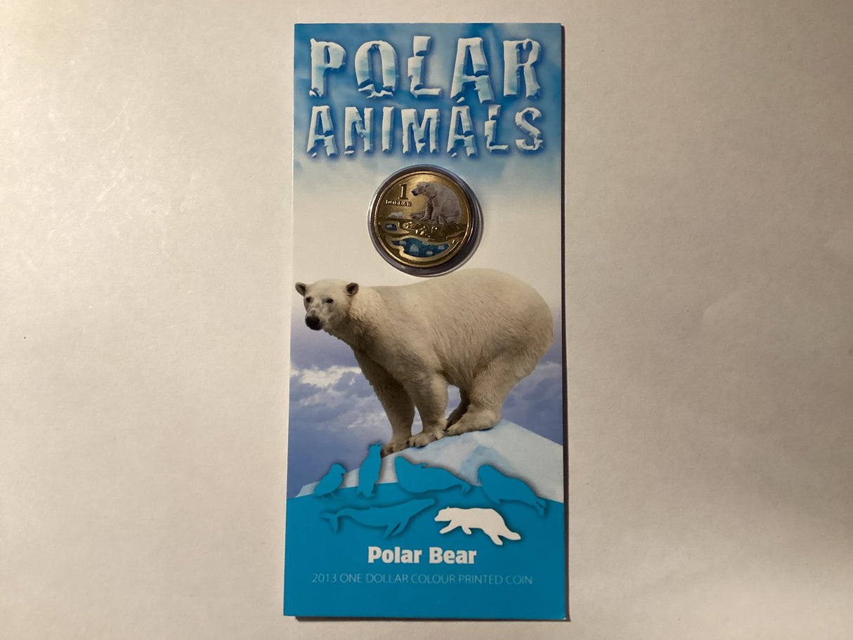 2013 $1 Colour Printed Coin. Polar Animals. Polar Bear.