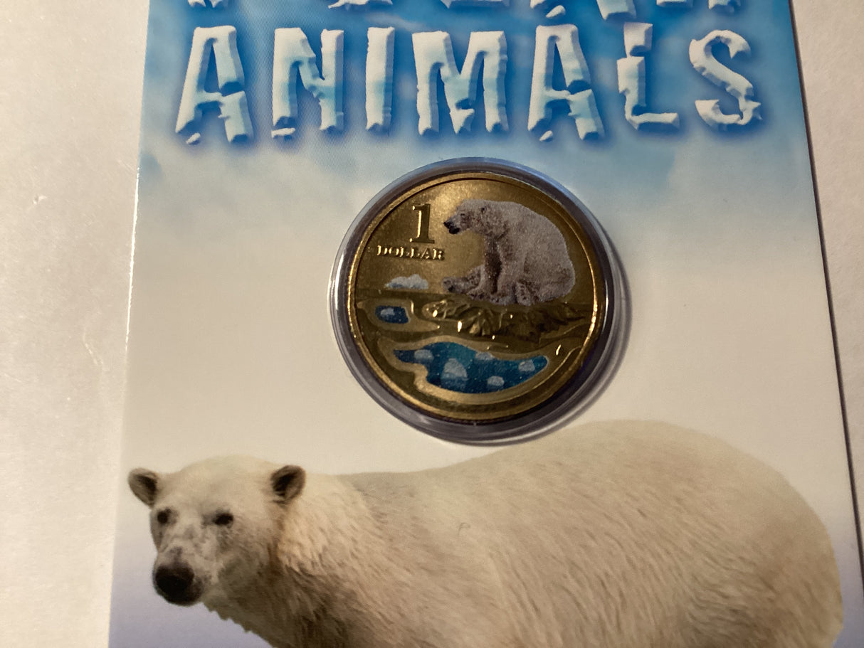 2013 $1 Colour Printed Coin. Polar Animals. Polar Bear.