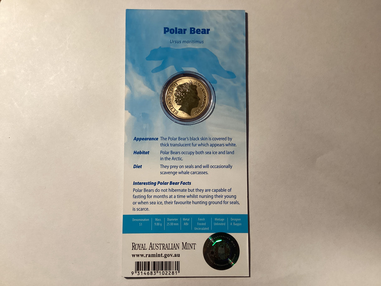 2013 $1 Colour Printed Coin. Polar Animals. Polar Bear.